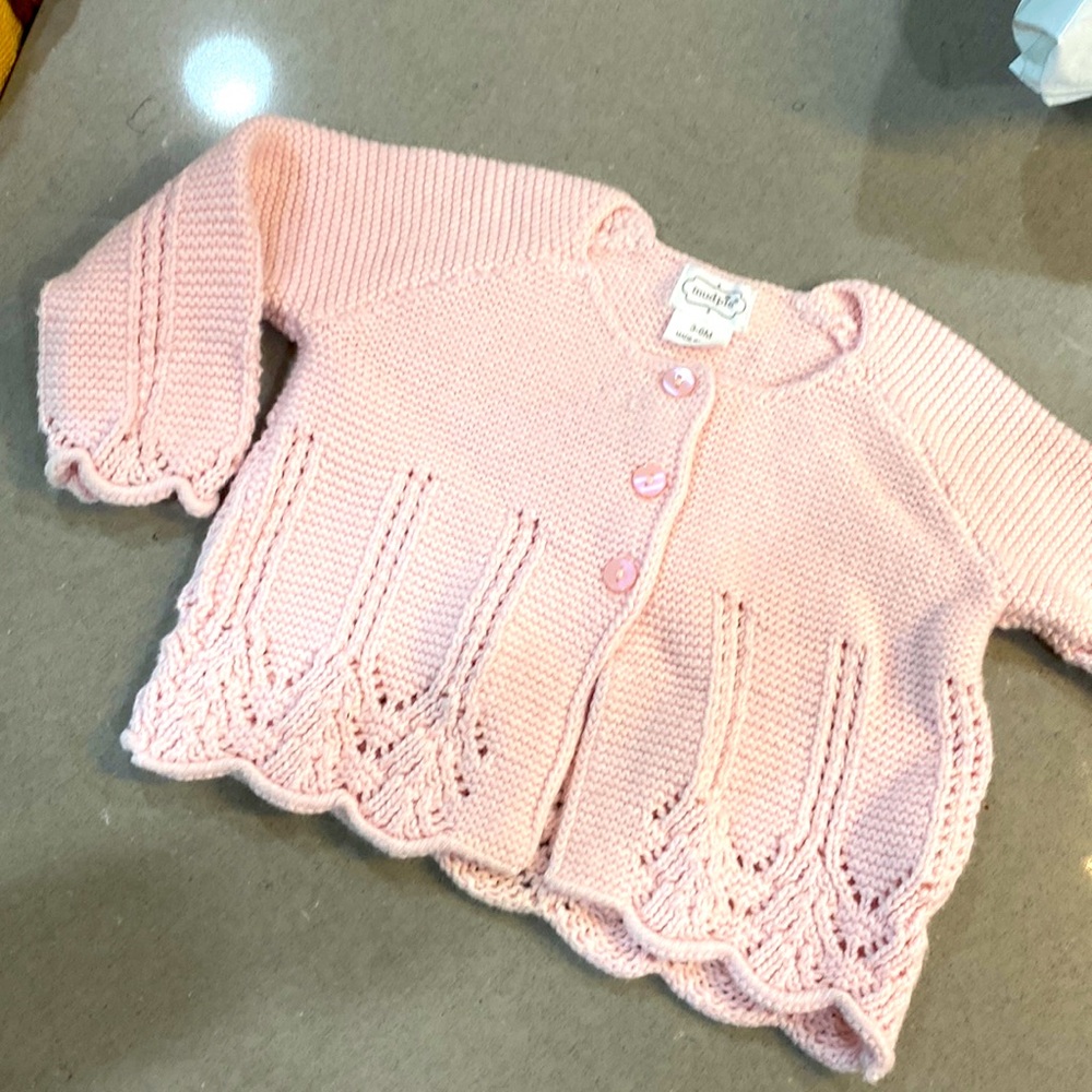 Baby girl mud pie light pink detailed cardigan 3-6M